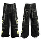 Gothic Bondage Black Lime Big Skull Men Pant Alternative Punk Rock Jeans Emo Trouser Pant Shorts/USA