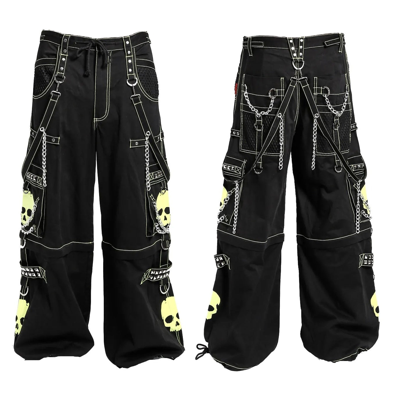Gothic Bondage Black Lime Big Skull Men Pant Alternative Punk Rock Jeans Emo Trouser Pant Shorts/USA