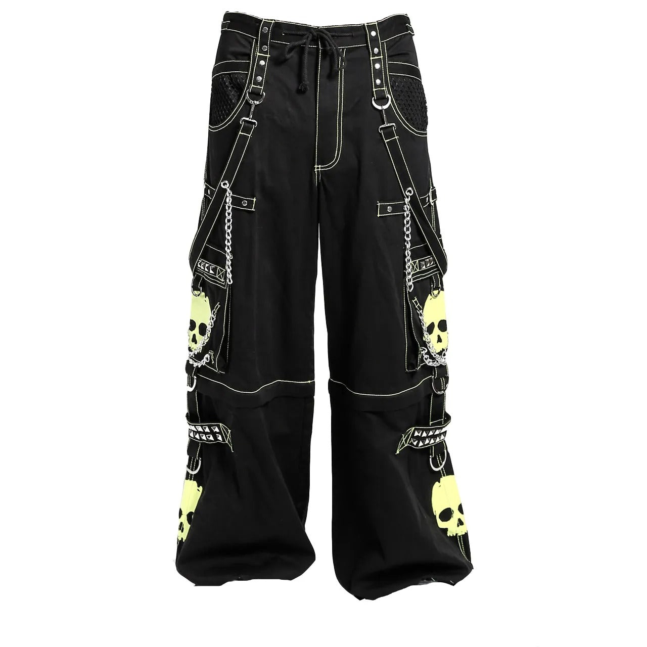 Gothic Bondage Black Lime Big Skull Men Pant Alternative Punk Rock Jeans Emo Trouser Pant Shorts/USA