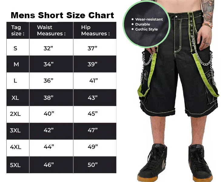 Gothic Bondage Men's Short Alternative Punk Rock Skater Emo Shorts