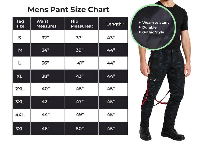 Men's Skinny Jeans Gothic Chaos Apocalyptic Goth Punk Rebel Pants Strap Pants