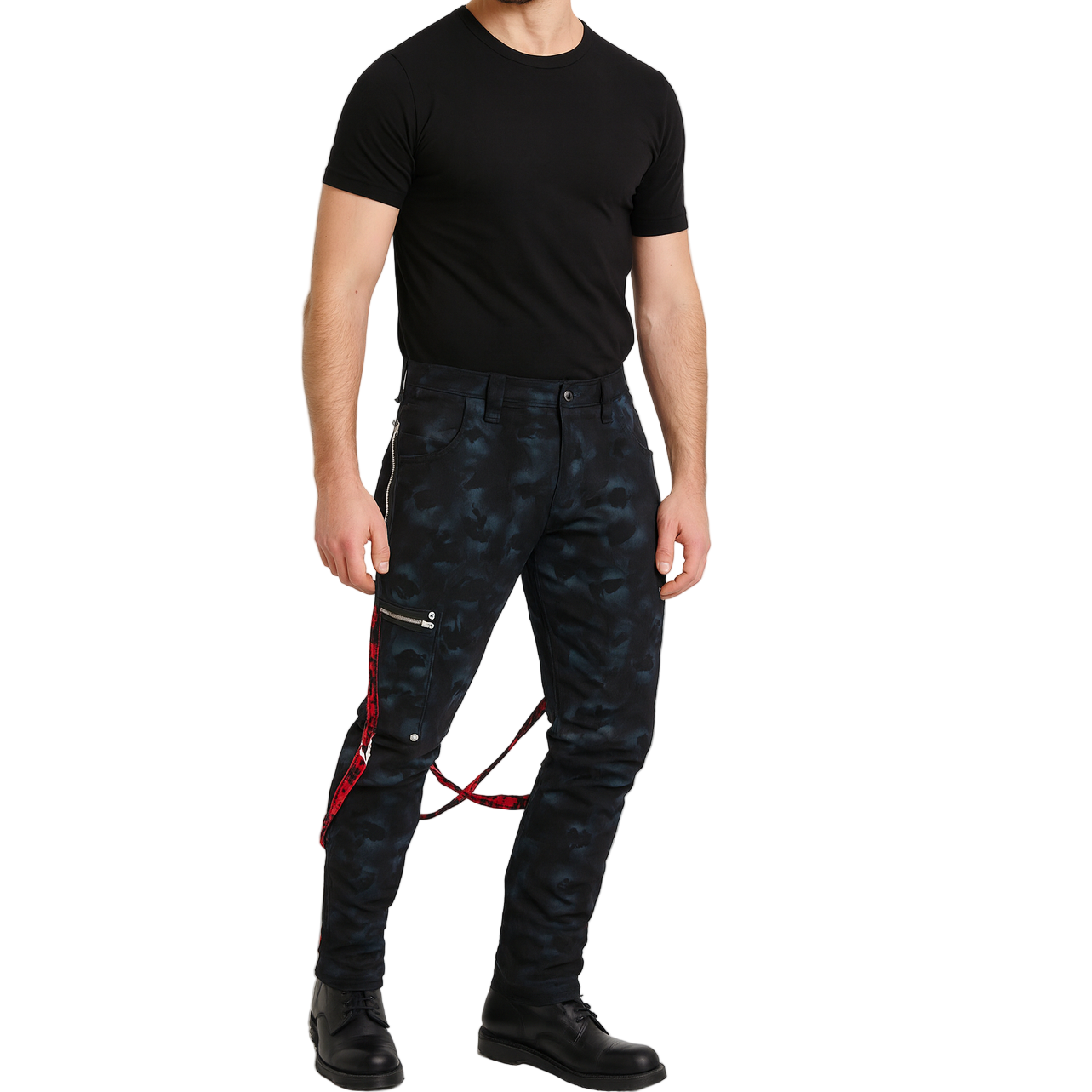 Men's Skinny Jeans Gothic Chaos Apocalyptic Goth Punk Rebel Pants Strap Pants