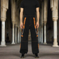 Men Extreme Bondage Skater Black/Orange Gothic Punk Rocker Cyber Goth Steam punk Biker Pant