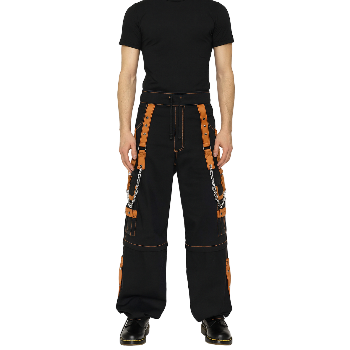 Men Extreme Bondage Skater Black/Orange Gothic Punk Rocker Cyber Goth Steam punk Biker Pant