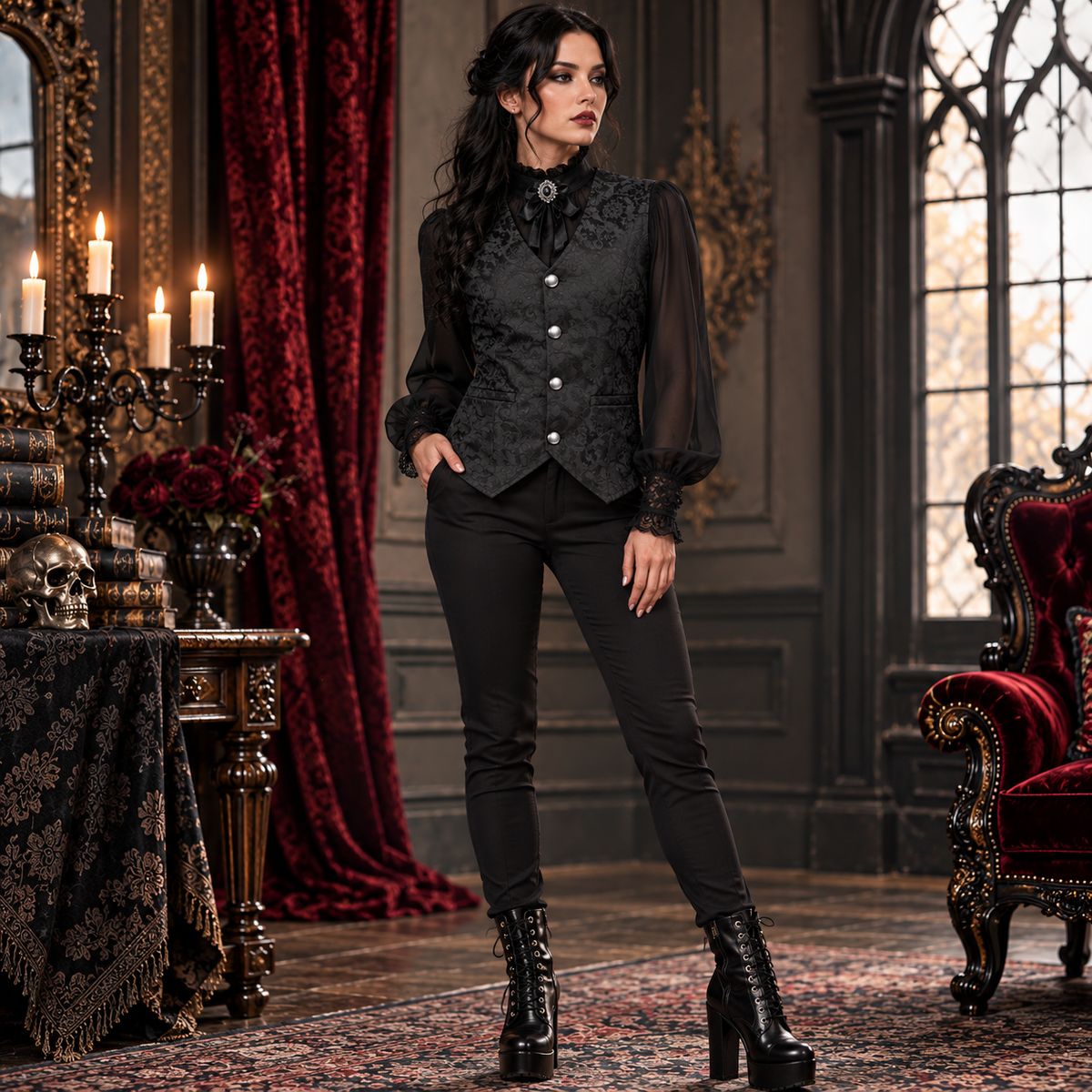 Men's Tailored Formal Waistcoat Gothic steampunk Brocade Victorian
