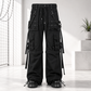 Gothic Bondage Cargo Rock Black Punk Buckle Zips Chain Strap Trousers Emo/ Pants