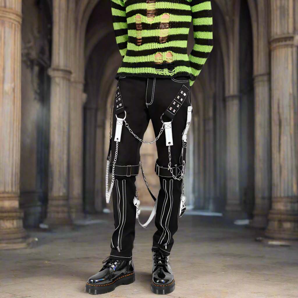 Men's Gothic Bondage Black Pant Rock Hard Trouser Heavy Weight Emo/Pants