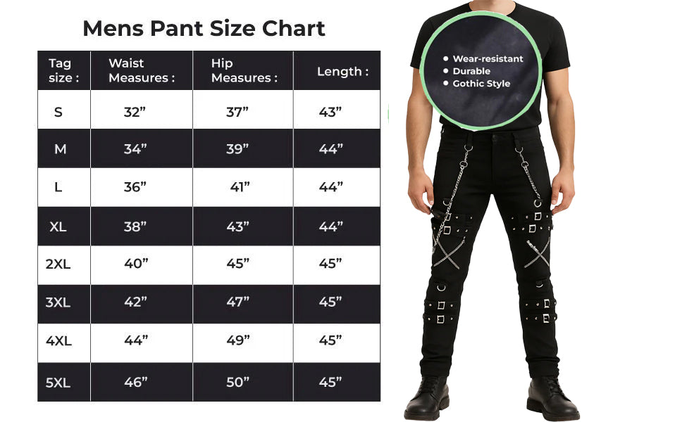Gothic Bondage Rock Black Punk Buckle Zips Chain Strap Trousers Pants Usa