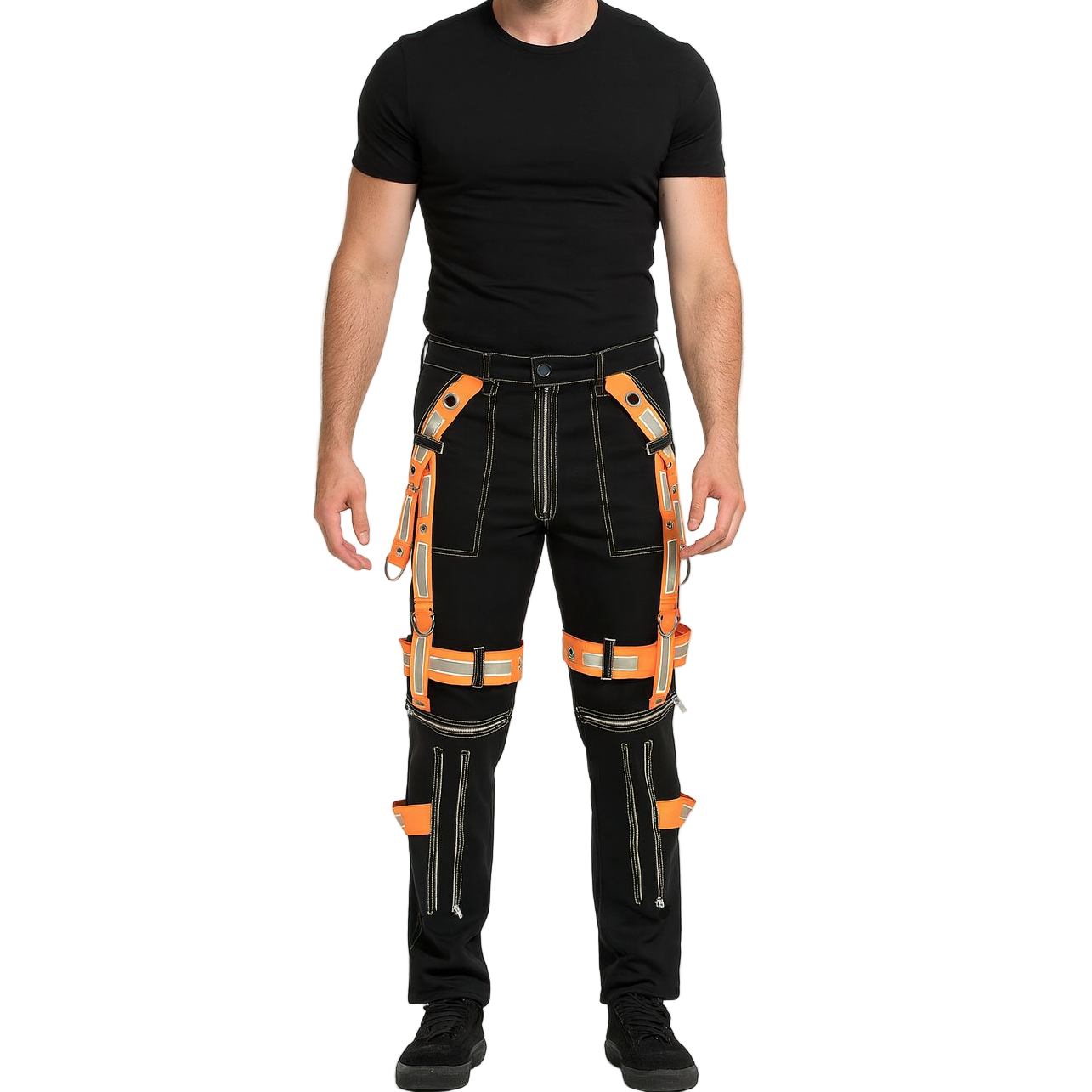 Men's Gothic Bondage Reflective Men Pant Alternative Punk Rock Emo Trouser Pant Shorts