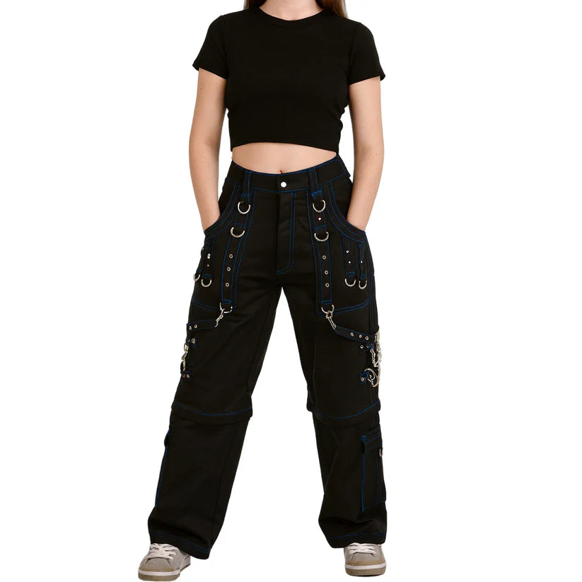 Men Handmade Gothic Bondage Trouser Blue Thread Cyber Pant Punk Shorts Metal Studs Pants Gothic Pant