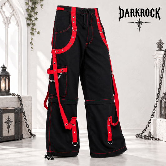 Prime Quality Handmade Gothic Bondage Men Pant Alternative Punk Rock Red/Black Emo Trouser Pant ShortsUSA