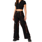 Gothic Men's Orange Black Pant Cotton Trousers Studs Metal Punk Pant