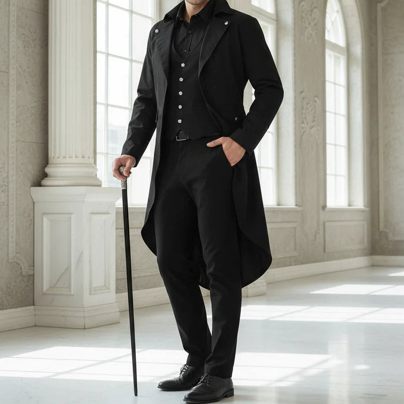 Men's Black Cotton Twill Steampunk Tailcoat Jacket Goth Victorian Coat