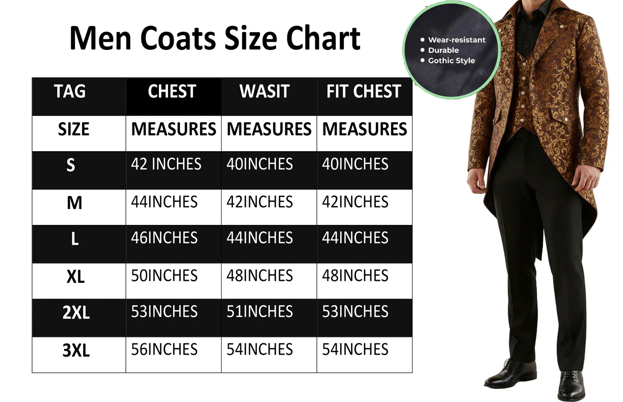 Handmade Men Tail Coat Jacket Gold Brocade Goth Steampunk Victorian Tailcoat