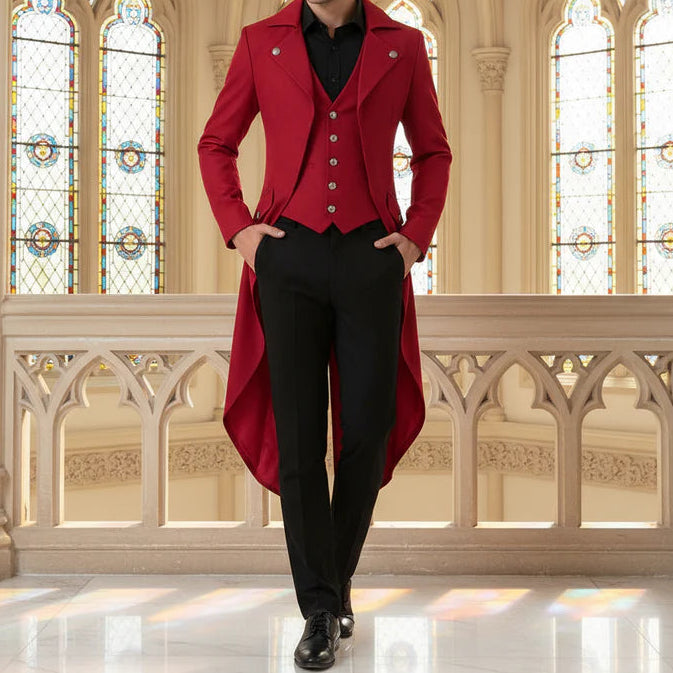 Men's Red Cotton Twill Steampunk Tailcoat Jacket Goth Victorian Coat Trench Coat USA