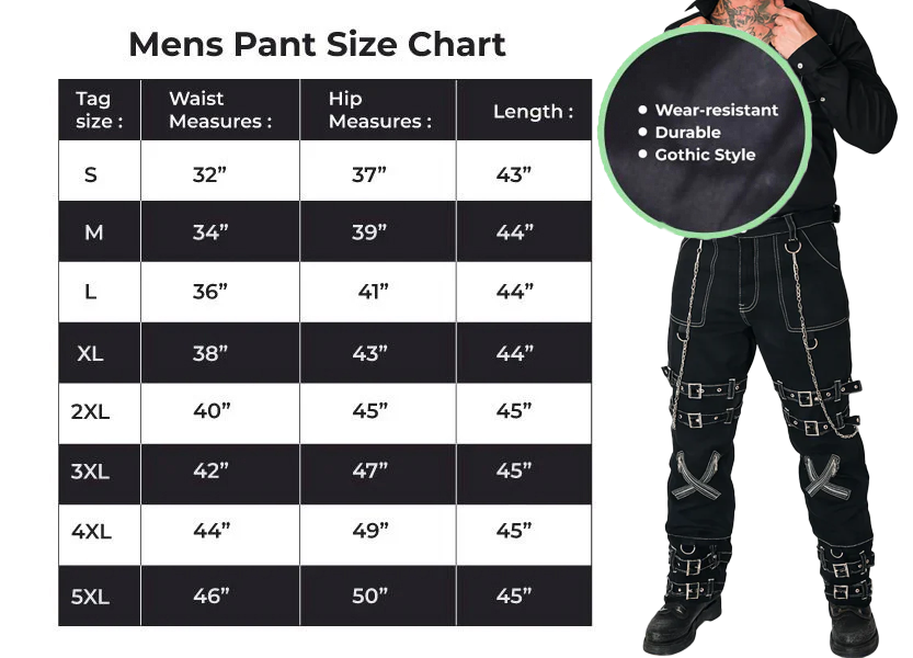 Prime Quality Handmade Gothic Pant White Threads Buckles Zips Chains Straps Cyber Punk Trousers Pants USA