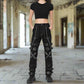 Prime Quality Handmade Gothic Pant White Threads Buckles Zips Chains Straps Cyber Punk Trousers Pants USA
