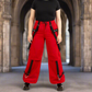 Gothic Men's Gothic Handmade Red Trouser Red Threads Black Straps Punk Rock Metal Chain Cyber/USA