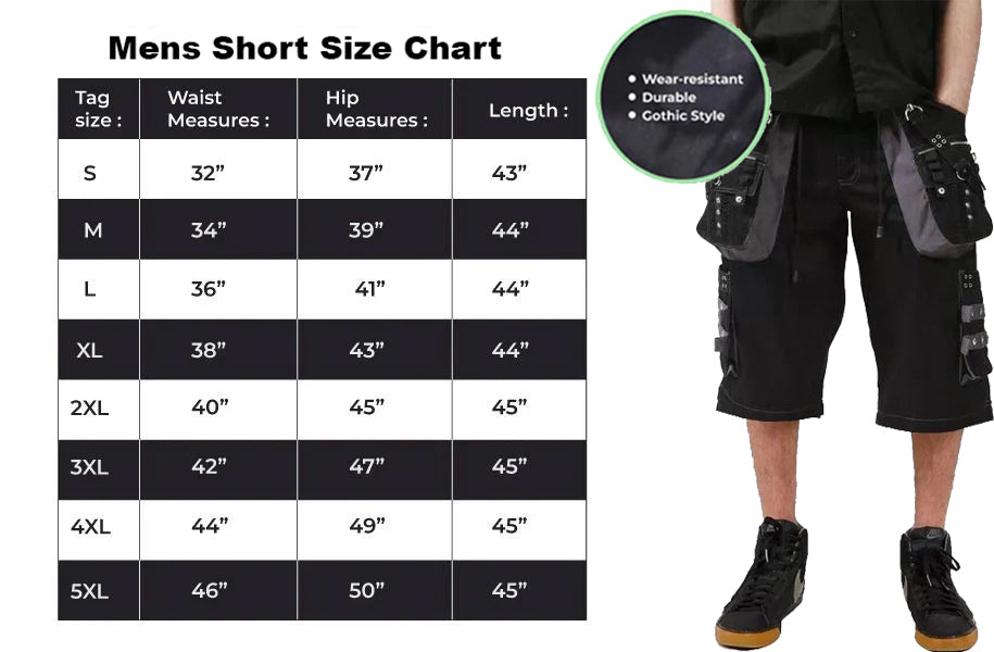Gothic Men's Black Grey Men Short Gothic Cotton Studs Metal Punk
