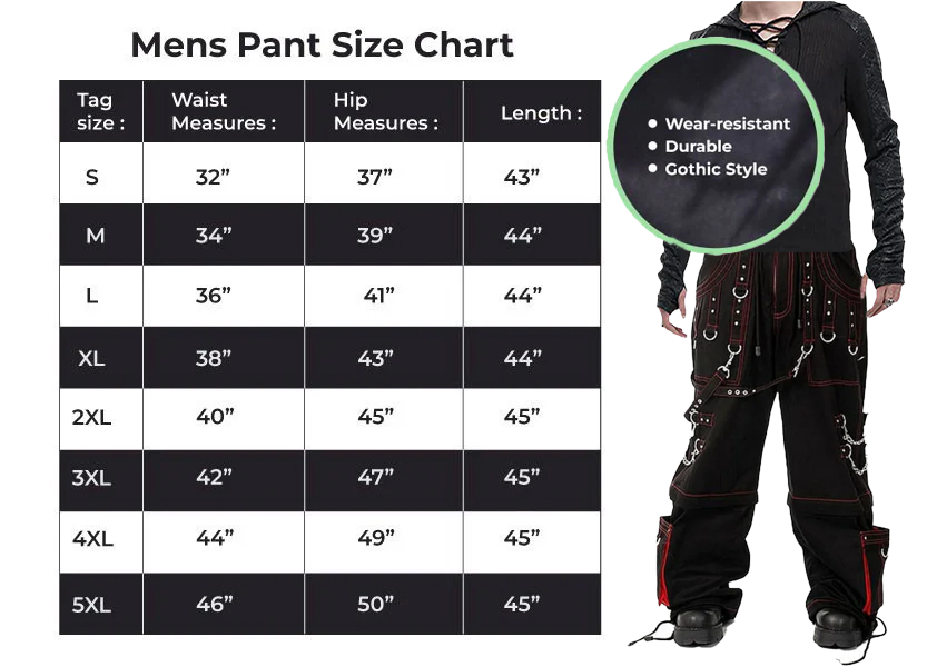 Men's Gothic Handmade Bondage Trouser Cyber Red Thread Shorts Metal Studs Trouser Pant USA