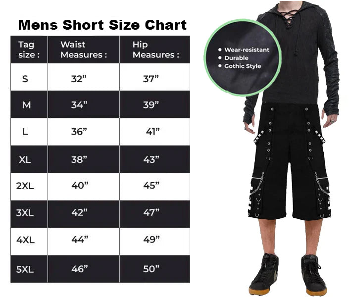 Gothic Bondage Mens Alternative Punk Attitude Cyber Rock Emo Shorts
