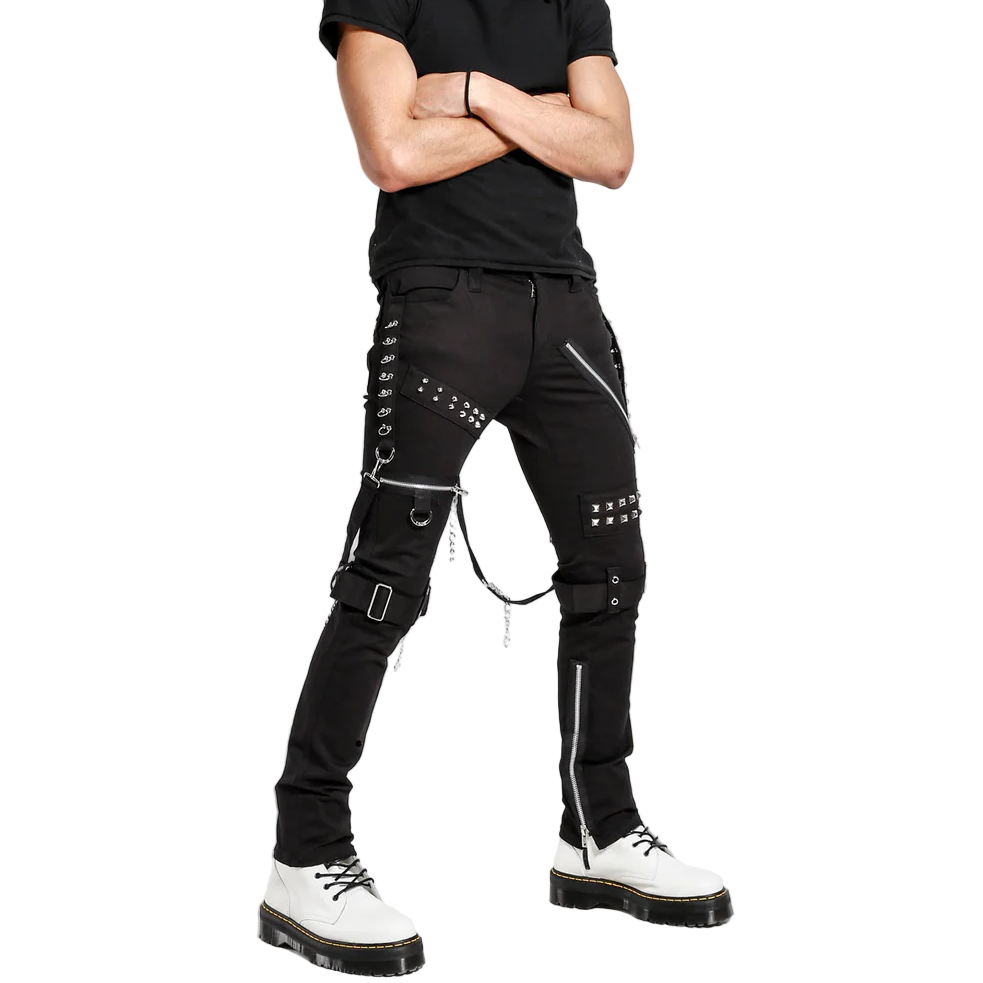 Men Gothic Bondage Black Pant Rock Hard Trouser Heavy Weight Emo Pants