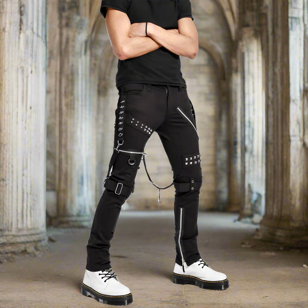 Men Gothic Bondage Black Pant Rock Hard Trouser Heavy Weight Emo Pants