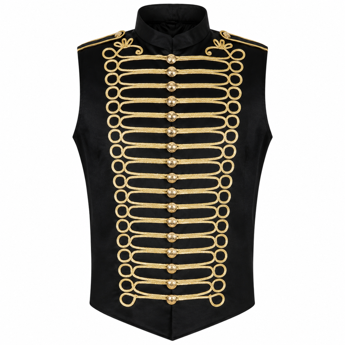 Prime Quality Handmade Men's Military Hussar Sleeveless Black Vest Black Gold Jacket
