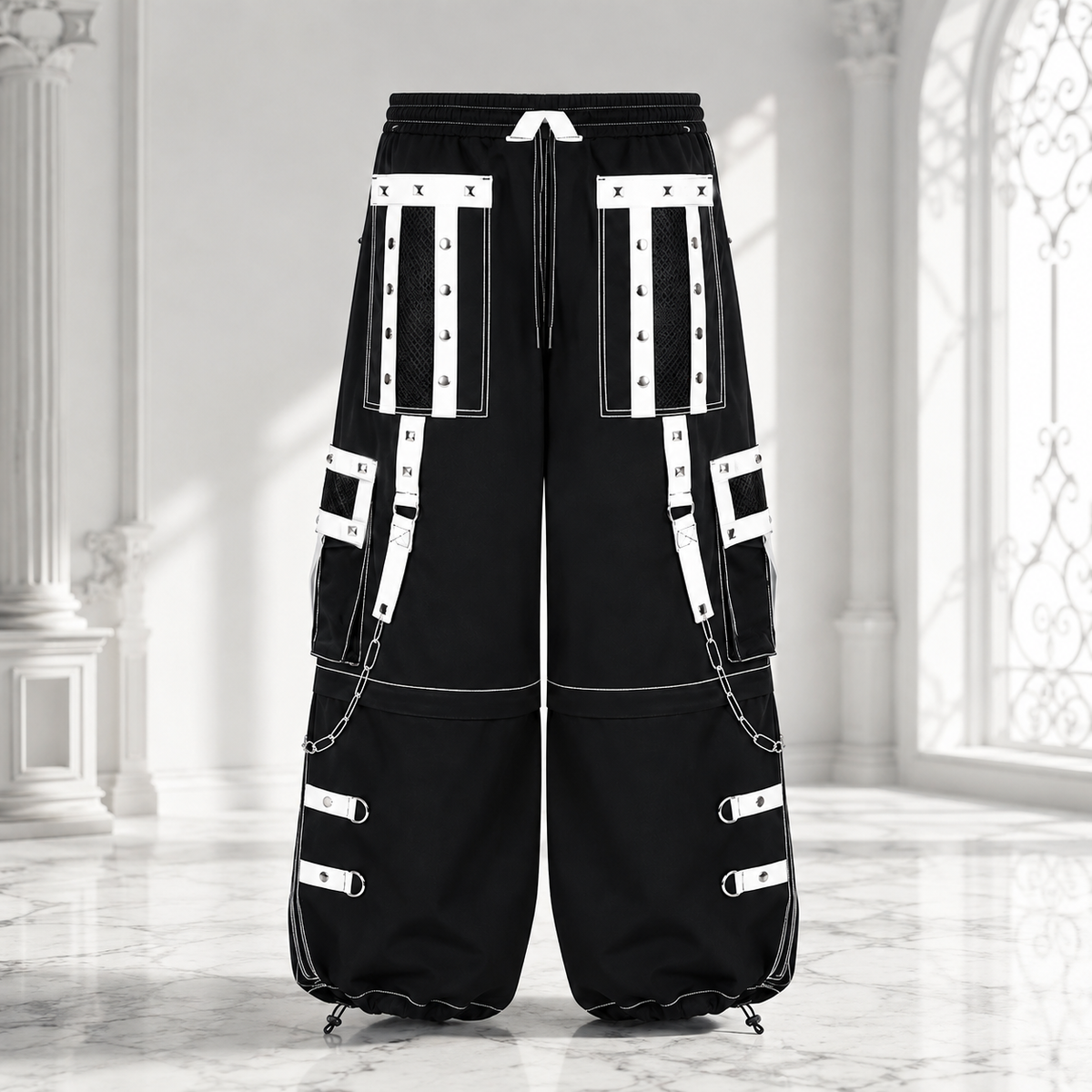 Gothic Men Handmade Bondage Gothic Cyber Pant Chain Techno Rock Punk Shorts Trouser Pants USA