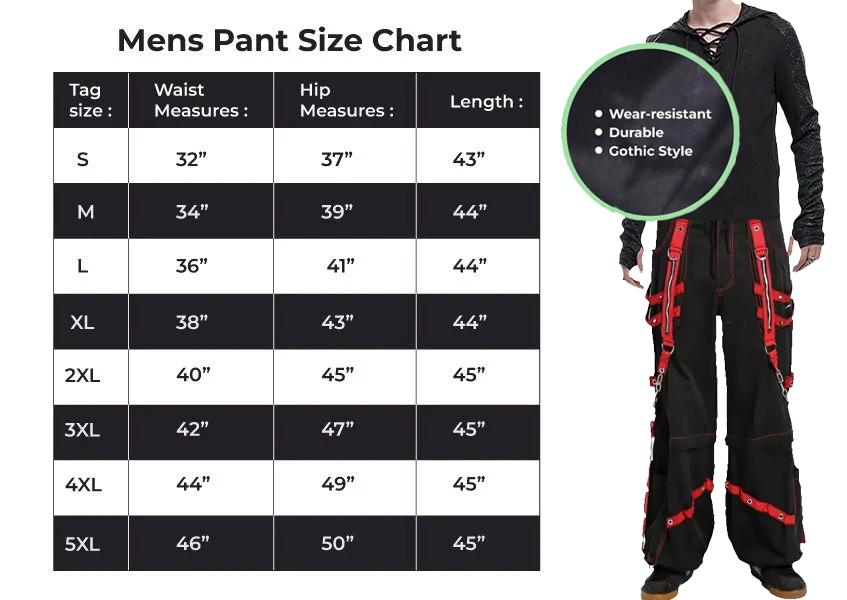 Men's Extreme Bondage Red Skater Gothic Punk Rocker Cyber Goth Steampunk Biker Pant
