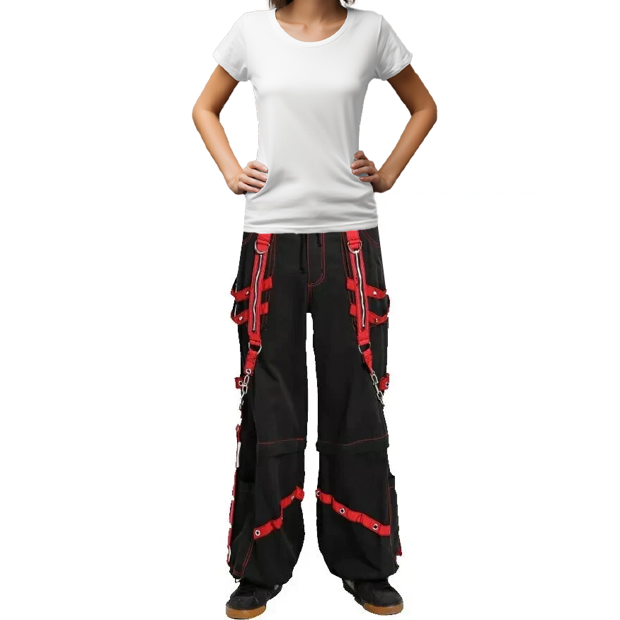 Men's Extreme Bondage Red Skater Gothic Punk Rocker Cyber Goth Steampunk Biker Pant