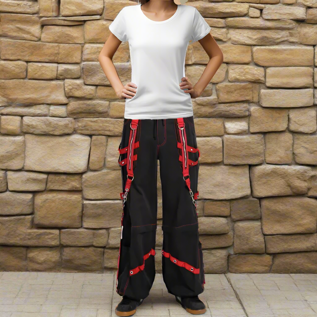 Men's Extreme Bondage Red Skater Gothic Punk Rocker Cyber Goth Steampunk Biker Pant