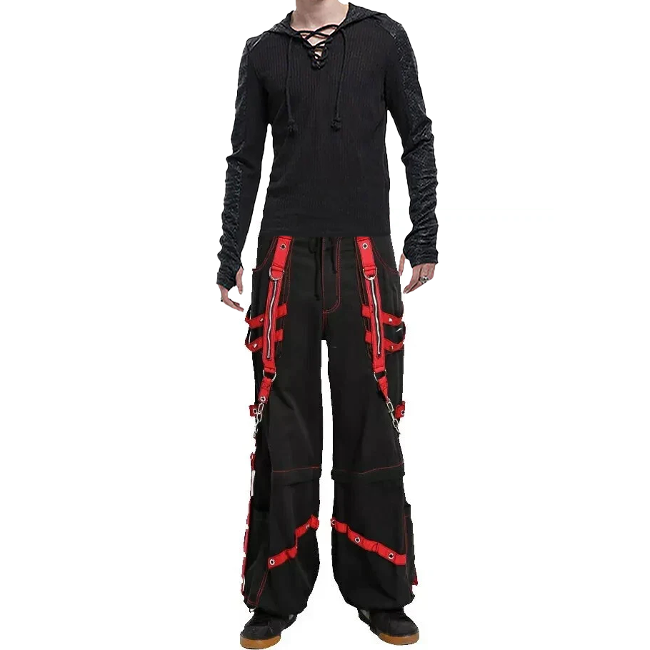 Men's Extreme Bondage Red Skater Gothic Punk Rocker Cyber Goth Steampunk Biker Pant