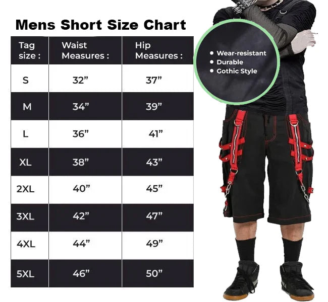 Mens Extreme Bondage Red Skater Gothic Punk Rocker Cyber Steampunk Biker Shorts