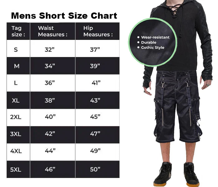 Gothic Bondage Black Big Skull Men's Alternative Punk Rock Emo Shorts/USA