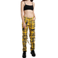 Men Bondage Straps Punk Yellow Plaid Jeans Pant Alternative Rebel Rock Emo Pant USA