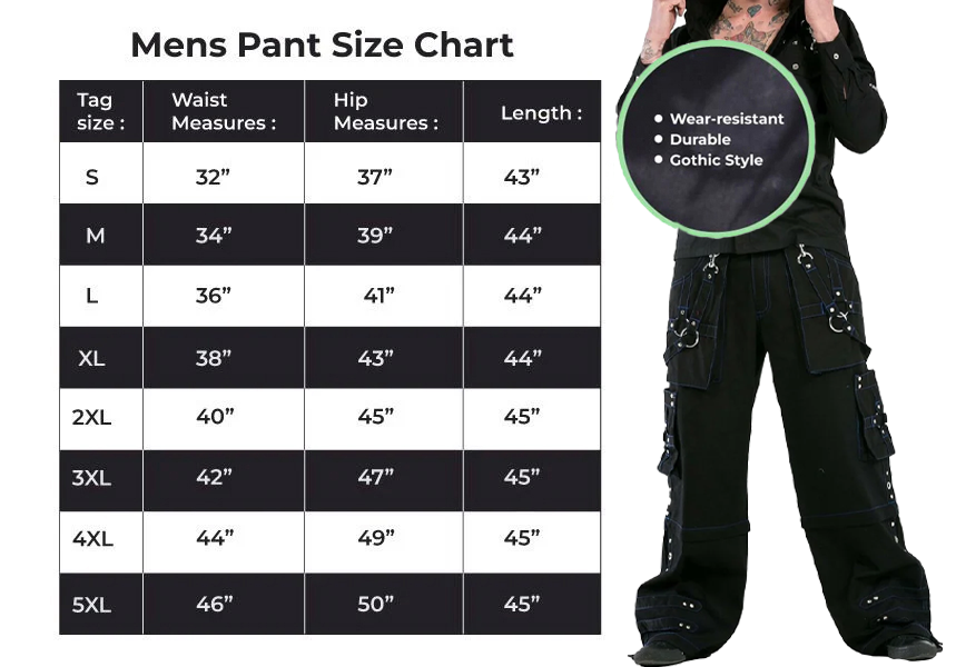 Prime Quality Gothic Men Handmade Bondage 4 Pocket Trouser Punk Rock Black with Blue Stitch Pant USA