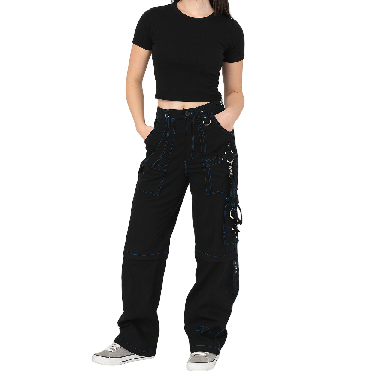 Prime Quality Gothic Men Handmade Bondage 4 Pocket Trouser Punk Rock Black with Blue Stitch Pant USA