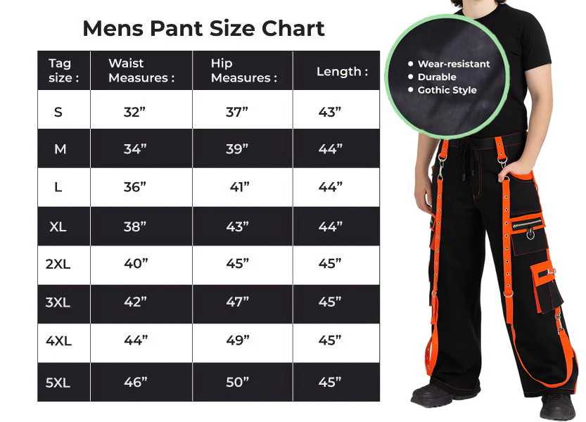 Gothic Men's Handmade Bondage 4 Pocket Dead Thread Trouser Punk Rock Black Orange Pant
