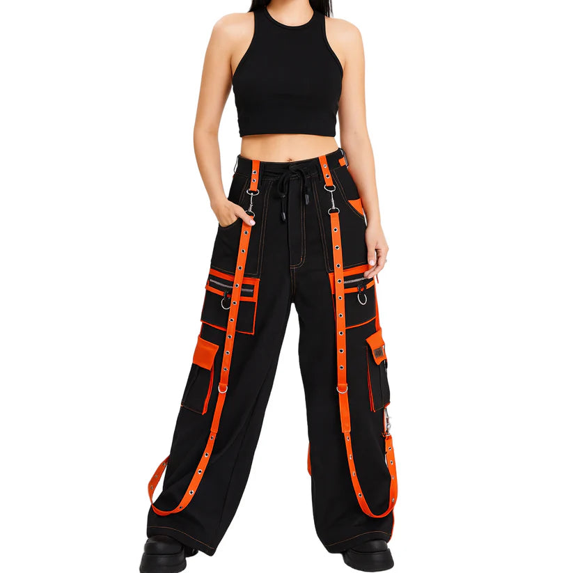 Gothic Men's Handmade Bondage 4 Pocket Dead Thread Trouser Punk Rock Black Orange Pant