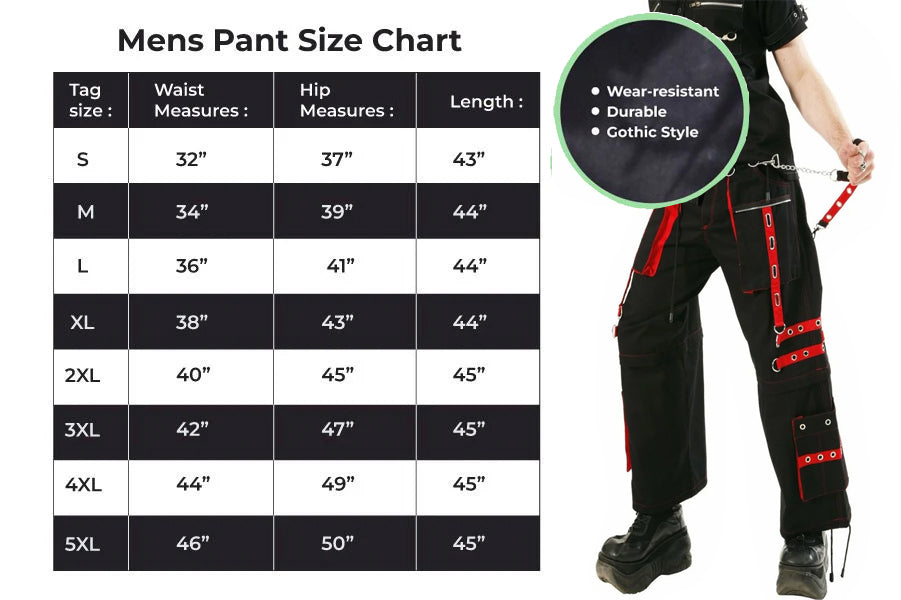 Men's Gothic Handmade Bondage Trouser Punk Rock Transformer Black Red Gothic Pant/USA/Pants
