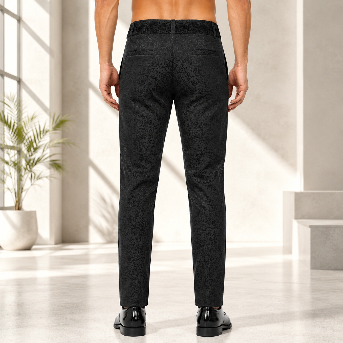 Men's Black Brocade Gothic Regency Dress Pants /Brocade Pant