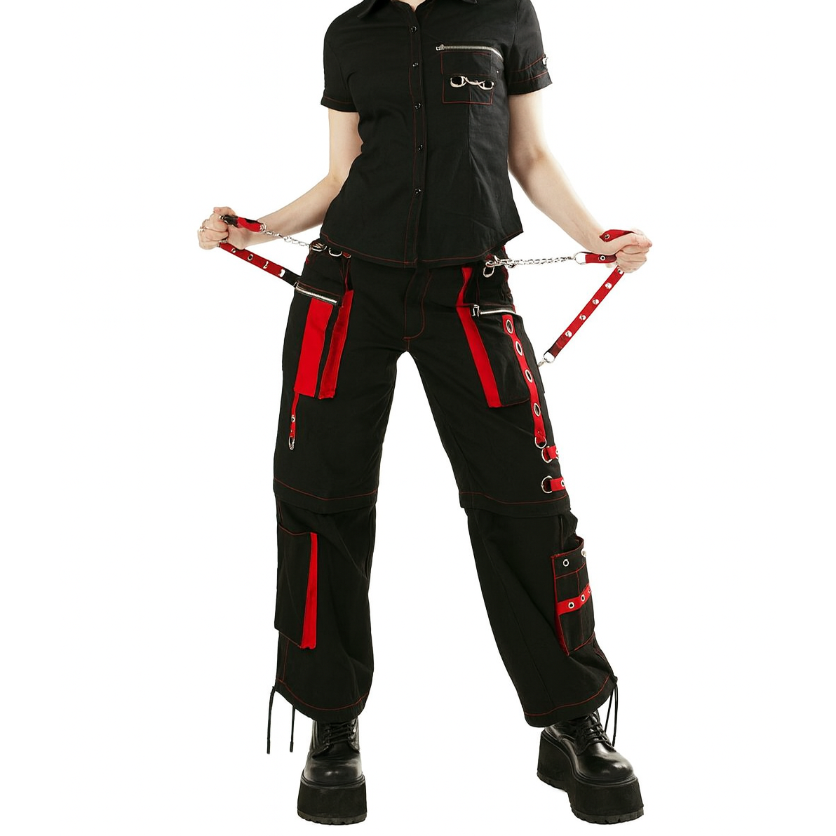 Men's Gothic Handmade Bondage Trouser Punk Rock Transformer Black Red Gothic Pant/USA/Pants
