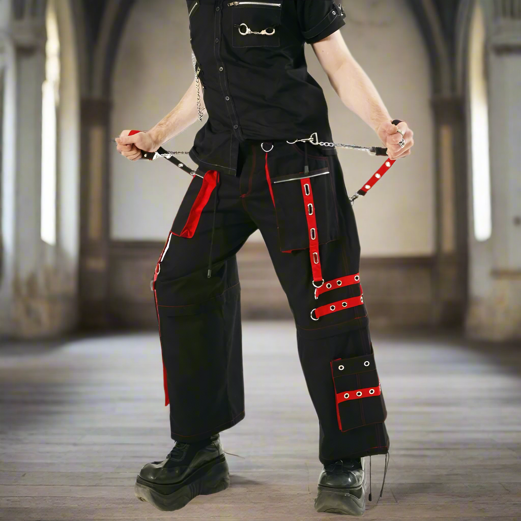 Men's Gothic Handmade Bondage Trouser Punk Rock Transformer Black Red Gothic Pant/USA/Pants