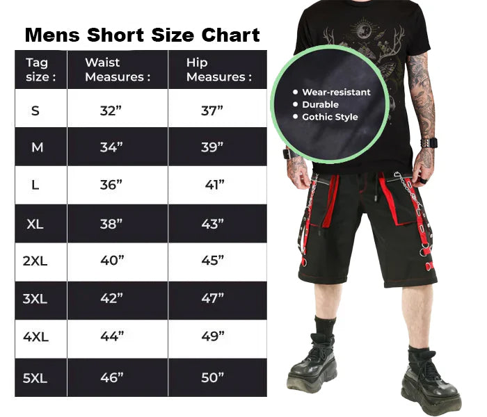 Men's Gothic Handmade Bondage Punk Rock Transformer Black Red Shorts