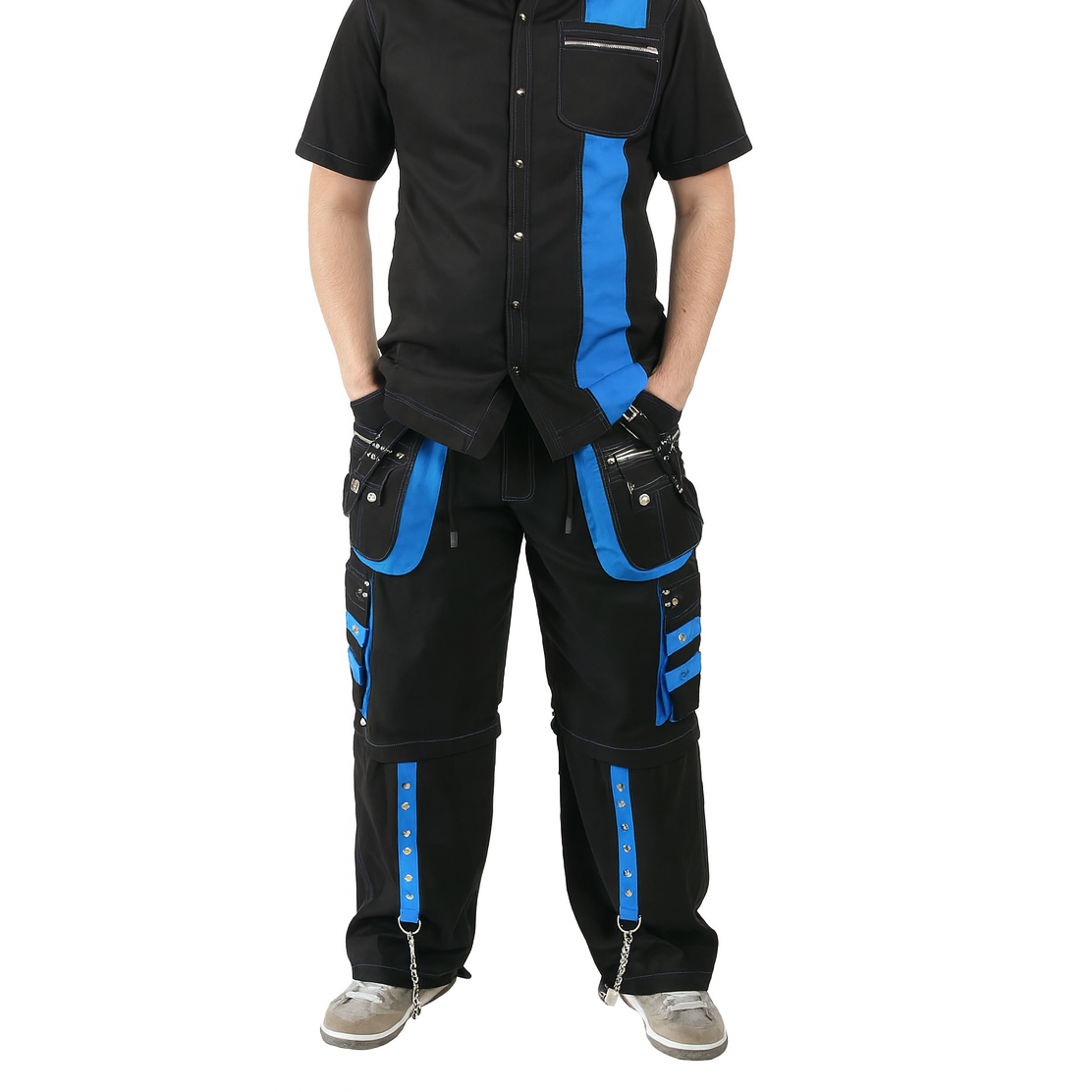 Prime Quality Men's Gothic Men's Bondage Gothic Cyber Pant Chain Techno Rock Punk Shorts Trouser Blue/Black Pants/USA