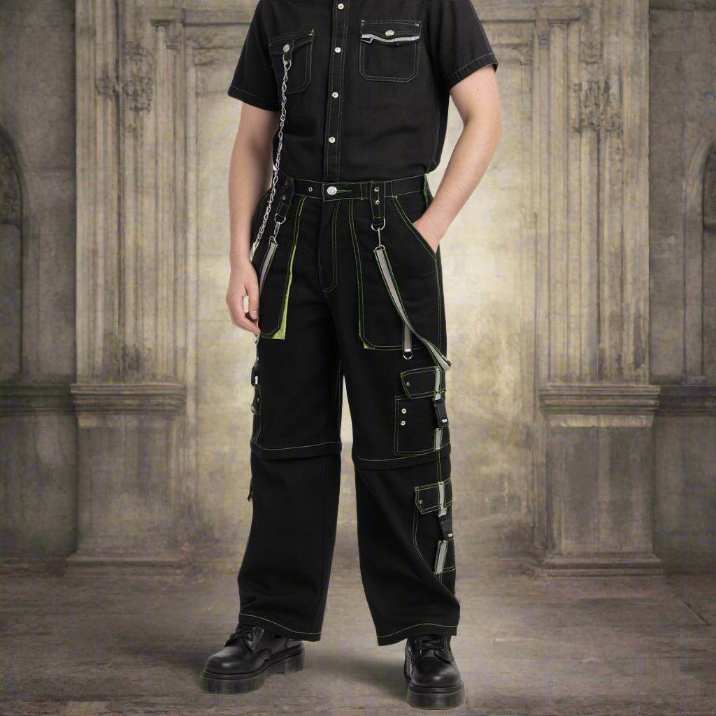 Men's Gothic handmade Bondage Reflective Men Pant 6 pockets Punk Rock Trouser Pant Shorts