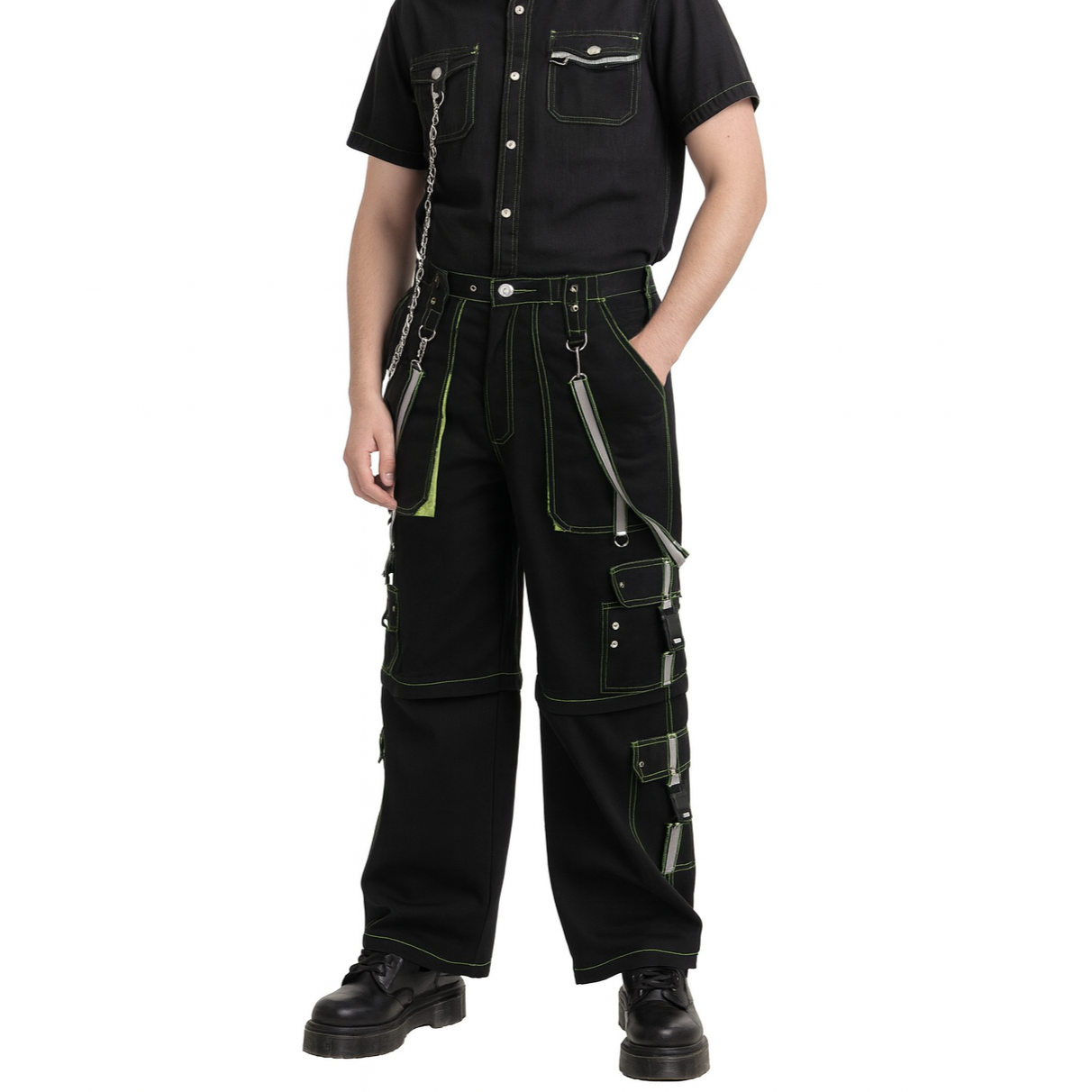 Men's Gothic handmade Bondage Reflective Men Pant 6 pockets Punk Rock Trouser Pant Shorts