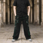Gothic Men's Handmade Green Thread Rocker Bondage 4 Pocket Trouser Punk Rock Black/ Green Stitch Pant