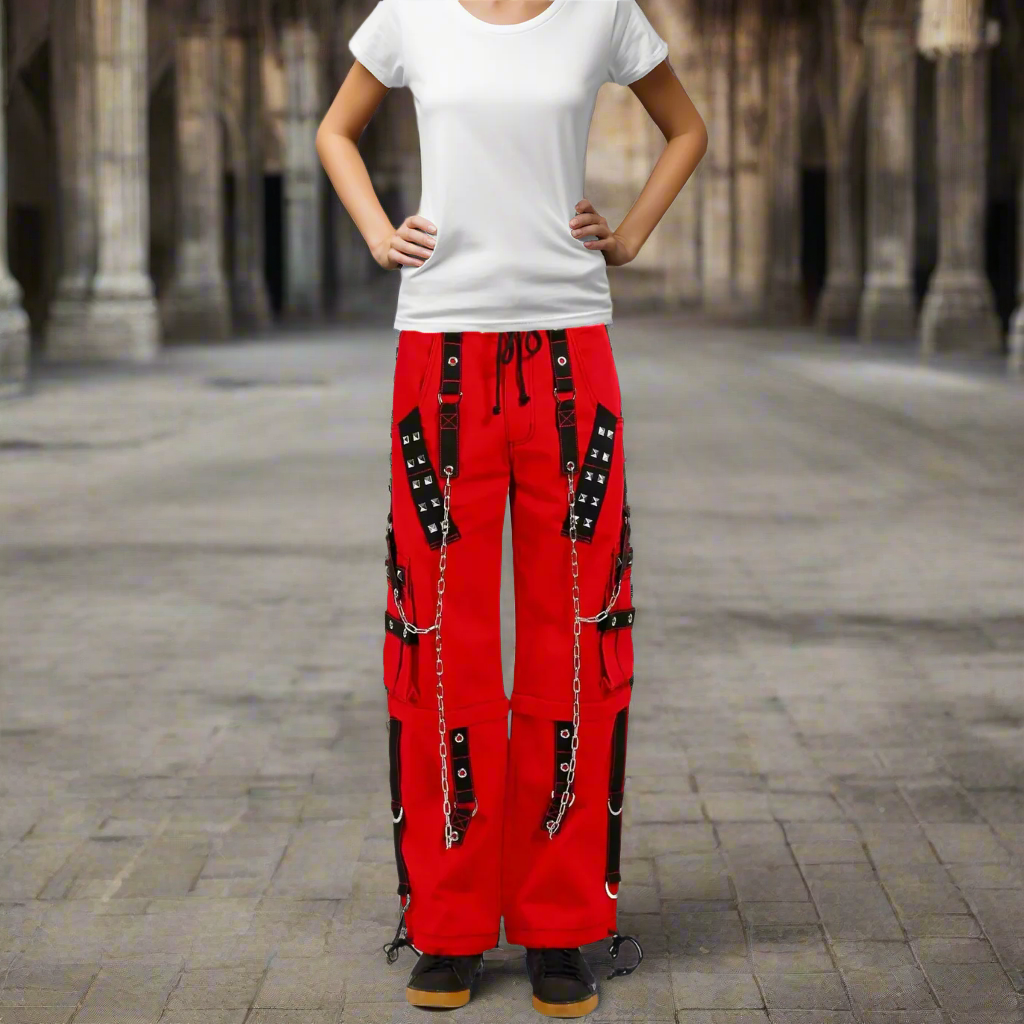 Gothic Bondage Handmade Men Pant Alternative Punk Rock Transformer Trouser Red Baggy/ Pants